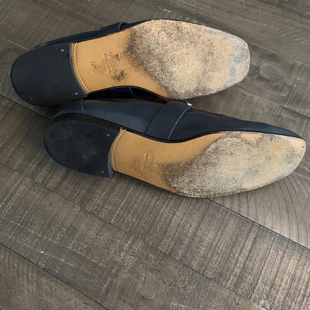 Gucci Mens Navy Blue Leather Horsebit Loafers 247490 Size 10.5